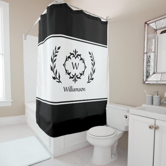 Gepersonaliseerde Monogrammen Naam Initiaal Black  Douchegordijn (In situ)