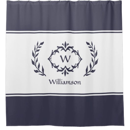 Gepersonaliseerde Monogrammen Naam Initiaal Blue W Douchegordijn (Voorkant)