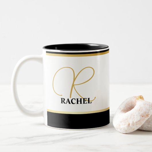 Gepersonaliseerde monogrammen tweekleurige koffiemok (Met donut)