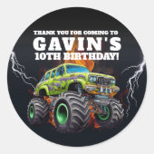 Gepersonaliseerde Monster Truck bewerkbare verjaar Ronde Sticker (Voorkant)