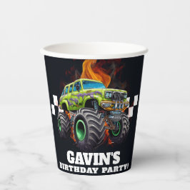 Gepersonaliseerde Monster Truck Verjaardagsfeest Papieren Bekers