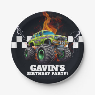Gepersonaliseerde Monster Truck Verjaardagsfeest Papieren Bordje