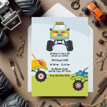 Gepersonaliseerde Monster Truck Verjaardagsfoto Kaart<br><div class="desc">Beleef de opwinding met deze kleurrijke monstertruck-thema verjaardag uitnodiging! Perfect voor kinderen die houden van grote wielen en off-road avonturen, deze uitnodiging is voorzien van gedurfde en levendige design van monstertrucks racen over een speelse achtergrond. Volledig aanpasbaar met de naam, leeftijd, feestdetails en favoriete foto van uw kind. Ideaal voor...</div>