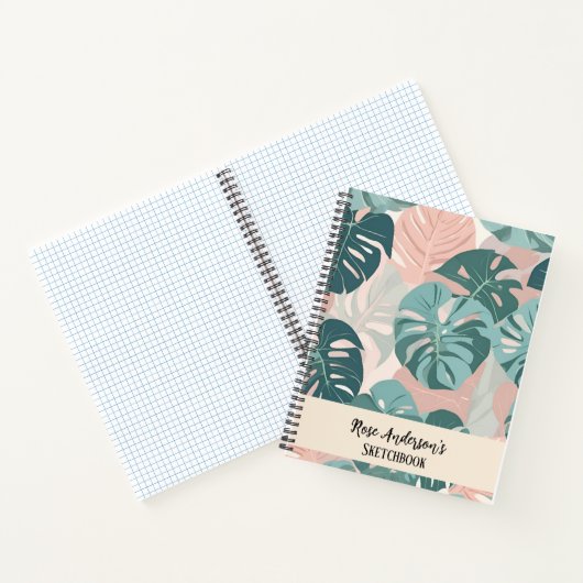 Gepersonaliseerde Monstera Pattern Sketchbook Notitieboek (Binnen)