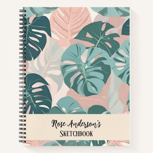 Gepersonaliseerde Monstera Pattern Sketchbook Notitieboek (Voorkant)