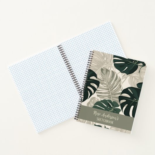 Gepersonaliseerde  Monstera Pattern Sketchbook Notitieboek (Binnen)