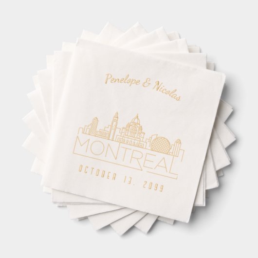 Gepersonaliseerde Montreal Wedding Napkins Gold Fo Folie Servetten (Insitu (Gestapeld))