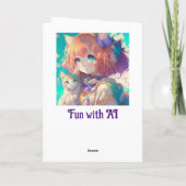 Gepersonaliseerde mooie anime meisje met leuke kit kaart (Achterkant)