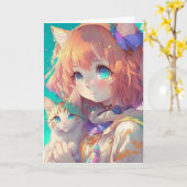 Gepersonaliseerde mooie anime meisje met leuke kit kaart (Gele Bloem)