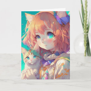 Gepersonaliseerde mooie anime meisje met leuke kit kaart
