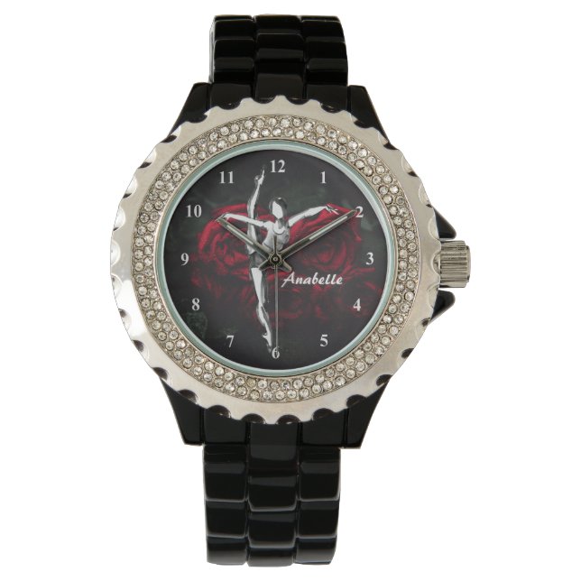 Gepersonaliseerde mooie Ballerina en Rozen Ballet Horloge (Voorkant)