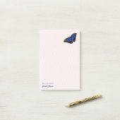 Gepersonaliseerde mooie blauwe Morpho Butterfly Post-it® Notes (Op bureau)