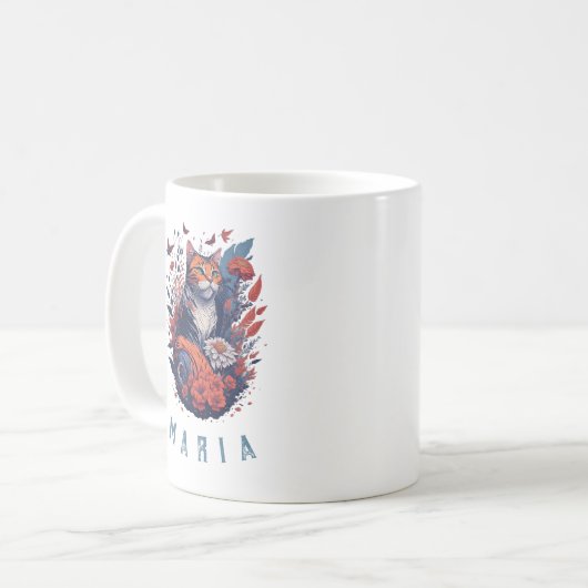 Gepersonaliseerde mooie kitten bloemenkat koffiemok (Voorkant links)