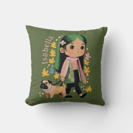 Gepersonaliseerde mooie meisje wandelen met pug kussen