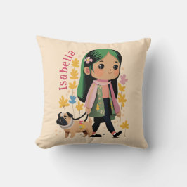 Gepersonaliseerde mooie meisje wandelen met pug kussen