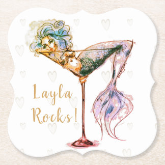 Gepersonaliseerde mooie Mermaid Martini Kartonnen Onderzetters
