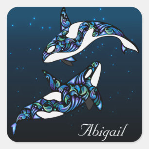Gepersonaliseerde mooie orka walvis paar vierkante sticker