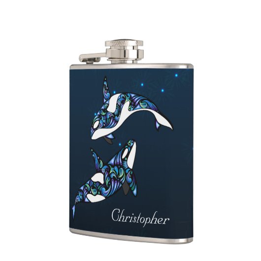 Gepersonaliseerde mooie orka walvissen strand brui heupfles (Links)