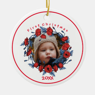 Gepersonaliseerde mooie papaver Wreath Keramisch Ornament