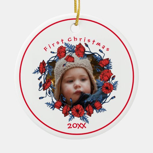 Gepersonaliseerde mooie papaver Wreath Keramisch Ornament (Voorkant)