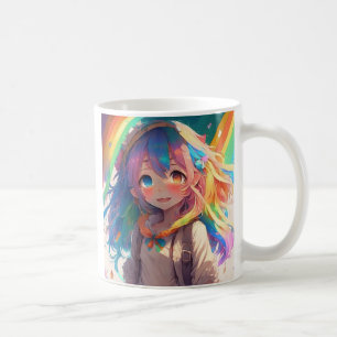 Gepersonaliseerde mooie regenboog anime meisje koffiemok