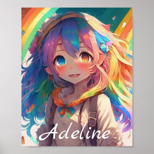 Gepersonaliseerde mooie regenboog anime meisje poster (Voorkant)