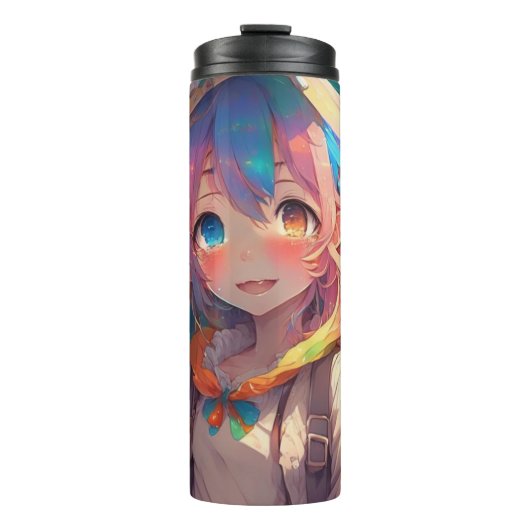 Gepersonaliseerde mooie regenboog anime meisje thermosbeker (Voorkant)