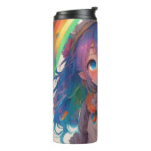 Gepersonaliseerde mooie regenboog anime meisje thermosbeker (Gedraaid links)