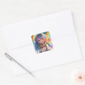 Gepersonaliseerde mooie regenboog anime meisje vierkante sticker (Envelop)