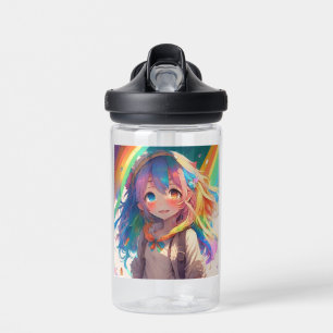 Gepersonaliseerde mooie regenboog anime meisje waterfles