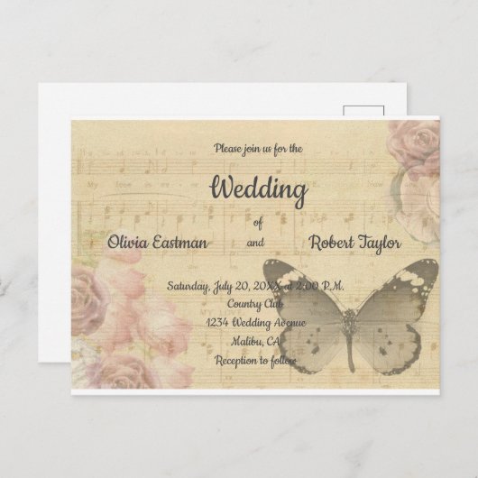 Gepersonaliseerde, mooie romantische vlinderbruilo briefkaart (Voorkant / Achterkant)