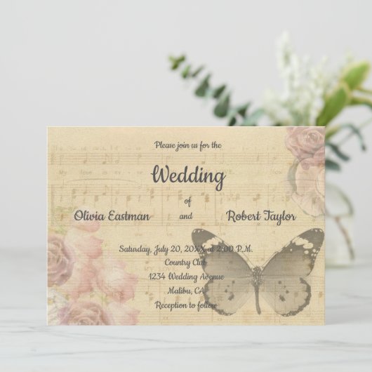 Gepersonaliseerde, mooie romantische vlinderbruilo kaart (Staand voorkant)