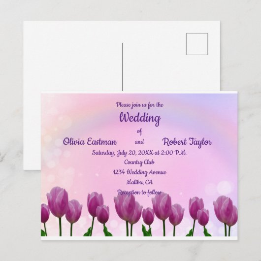 Gepersonaliseerde mooie roze tulpen bruiloft briefkaart (Voorkant / Achterkant)