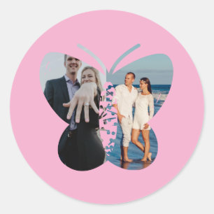 Gepersonaliseerde Mooie Twee Foto Butterfly Custom Ronde Sticker