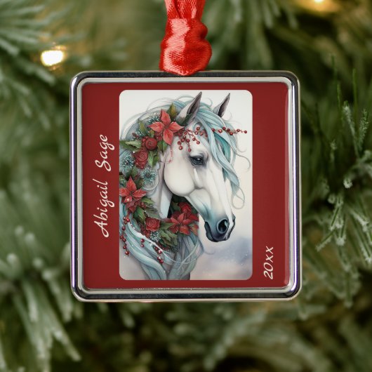 Gepersonaliseerde mooie witte paard kerst metalen ornament (Boom)