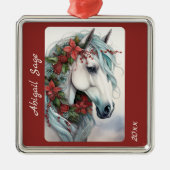 Gepersonaliseerde mooie witte paard kerst metalen ornament (Voorkant)