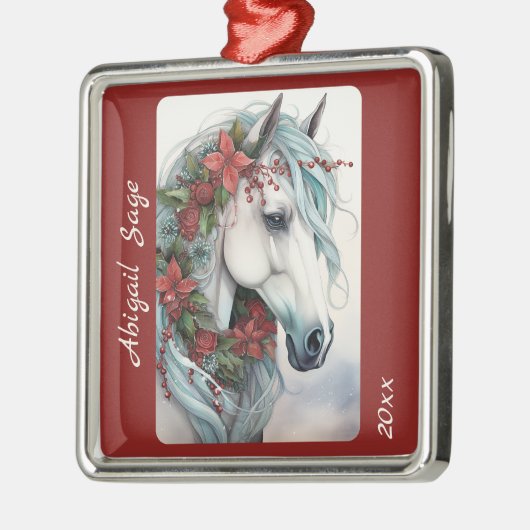Gepersonaliseerde mooie witte paard kerst metalen ornament (Links)
