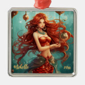 Gepersonaliseerde mooie zeemeermin Kerstmis Metalen Ornament (Voorkant)