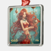 Gepersonaliseerde mooie zeemeermin Kerstmis Metalen Ornament (Links)