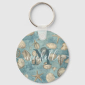 Gepersonaliseerde mooie  zeeschelpen in blauw sleutelhanger (Achterkant)