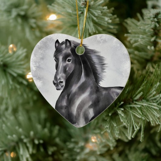 Gepersonaliseerde mooie zwarte paardenkerst keramisch ornament (Boom)