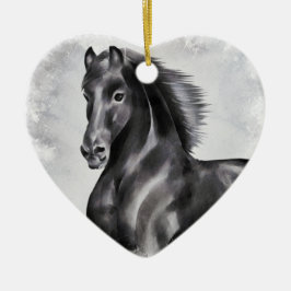 Gepersonaliseerde mooie zwarte paardenkerst keramisch ornament