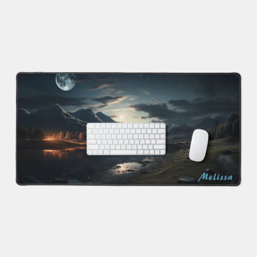 Gepersonaliseerde Moonlight Night Landscape Desk M Bureaumat (Keyboard & Muis)