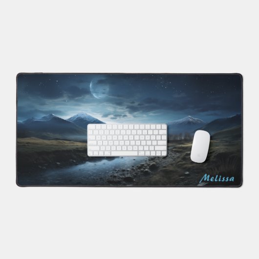 Gepersonaliseerde Moonlight Night Landscape Desk M Bureaumat (Keyboard & Muis)