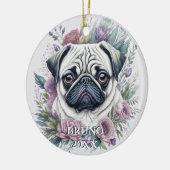 Gepersonaliseerde Mopshond Waterverf Floral Christ Keramisch Ornament (Links)