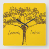 Gepersonaliseerde mosterdgele boomklok vierkante klok (Voorkant)