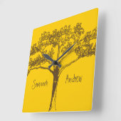 Gepersonaliseerde mosterdgele boomklok vierkante klok (Hoek)