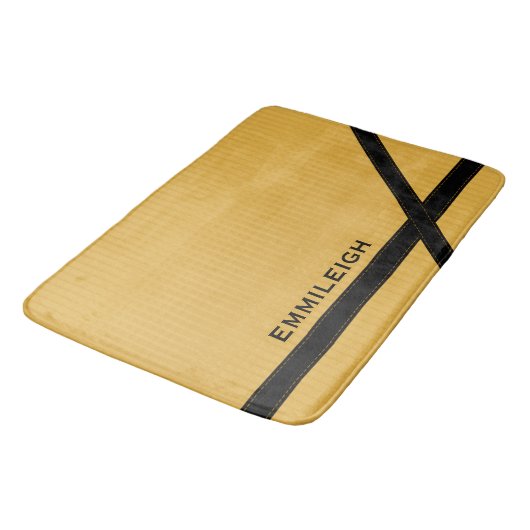 Gepersonaliseerde mosterdgele en zwarte striped badmat (Gekanteld)