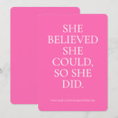 Gepersonaliseerde Motivatie quote Kaart - ze deed  (Voorkant / Achterkant)