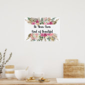 Gepersonaliseerde Motivatie Quote Roze Bloemen Poster (Keuken)